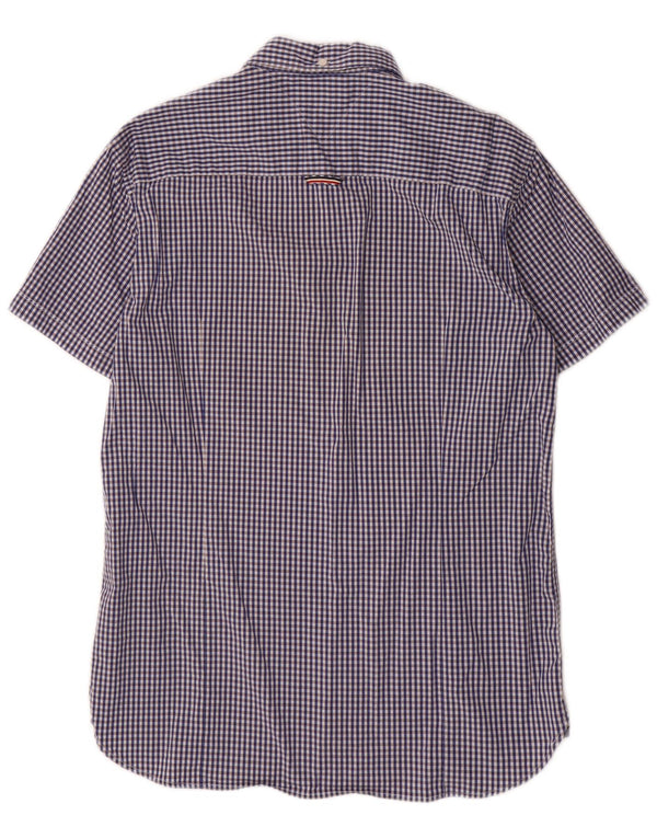 TOMMY HILFIGER Camisa de manga corta para hombre XL Azul marino Algodón a cuadros