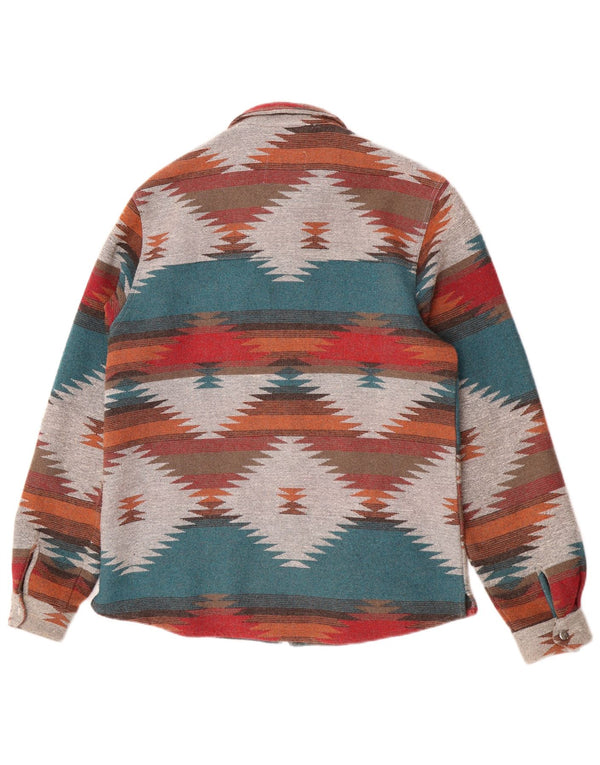 Vintage mujer sobrecamisa camisa Reino Unido 18 XL poliéster geométrico multicolor