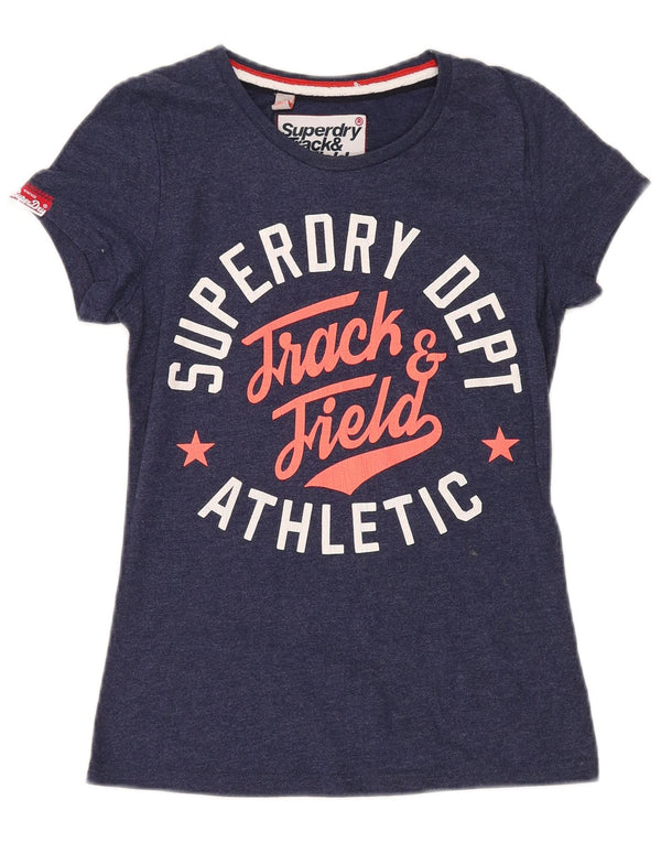 SUPERDRY Camiseta gráfica para mujer Top UK 10 Small Azul marino Algodón