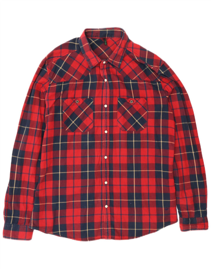 Benetton Hombre Camisa De Franela A Cuadros Rojos Grandes