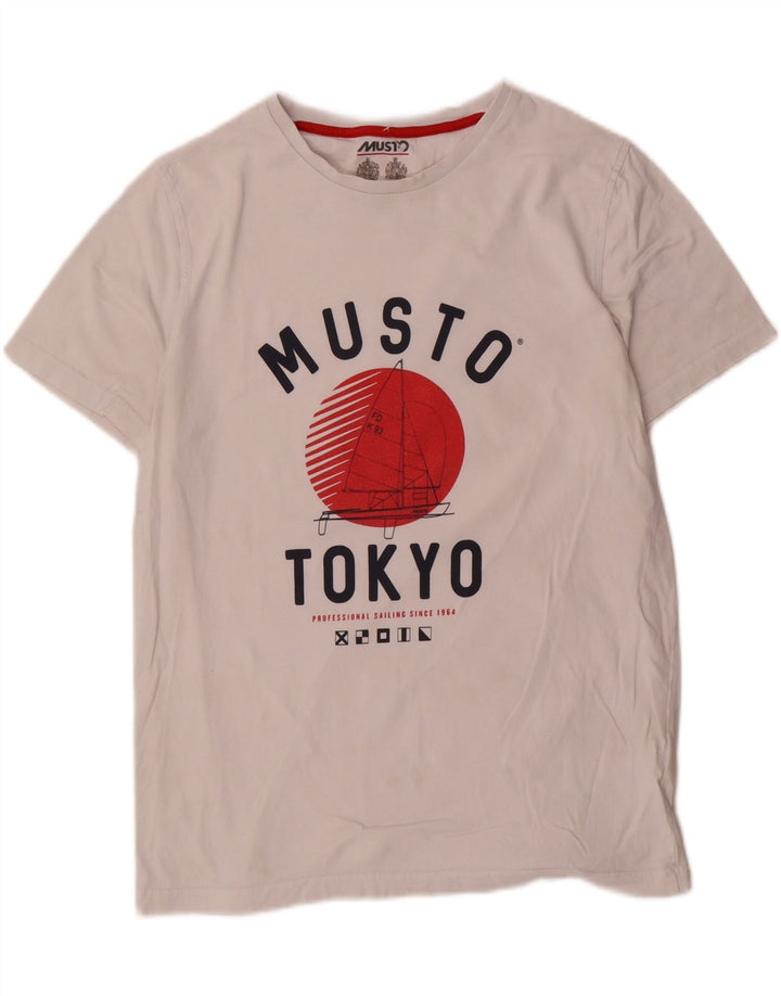 Musto Camiseta Gráfica Para Hombre Top Medio Algodón Blanco