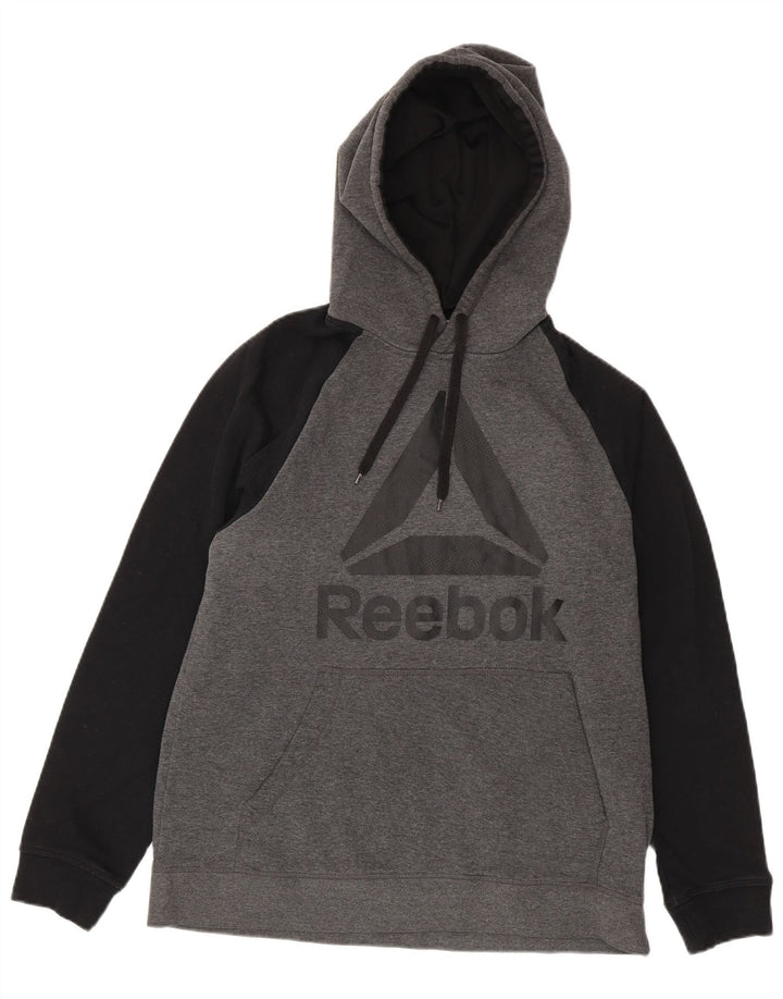 Reebok Hombre Sudadera Con Capucha Gráfica De Algodón Color Block Gris Medio