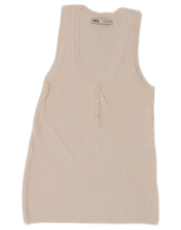 Zara Mujer Blusa Sin Mangas Top UK 44 Large Blanco