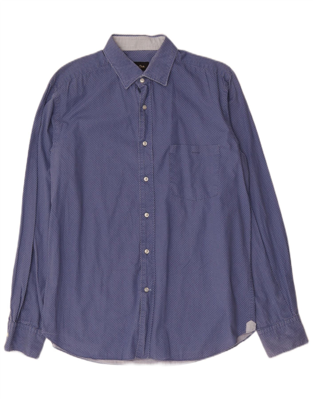 Massimo Dutti Hombre Camisa Slim Fit Algodón Lunares Azul Grande