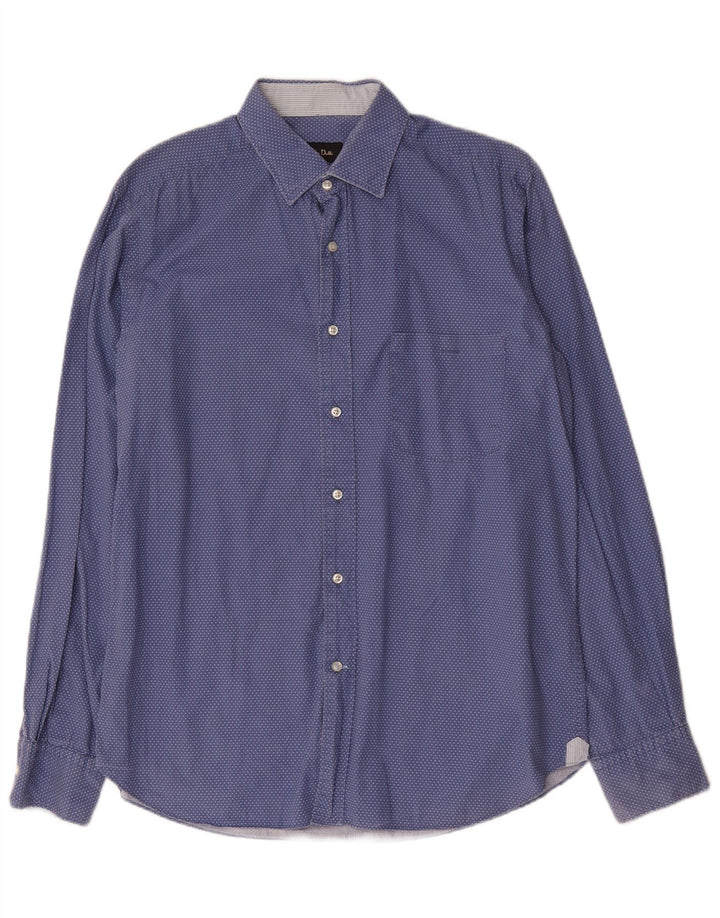 Massimo Dutti Hombre Camisa Slim Fit Algodón Lunares Azul Grande