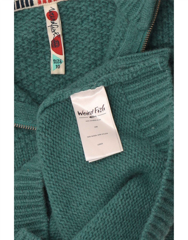 Weird Fish Suéter con cuello y cremallera para mujer UK 10 Small Green Wool