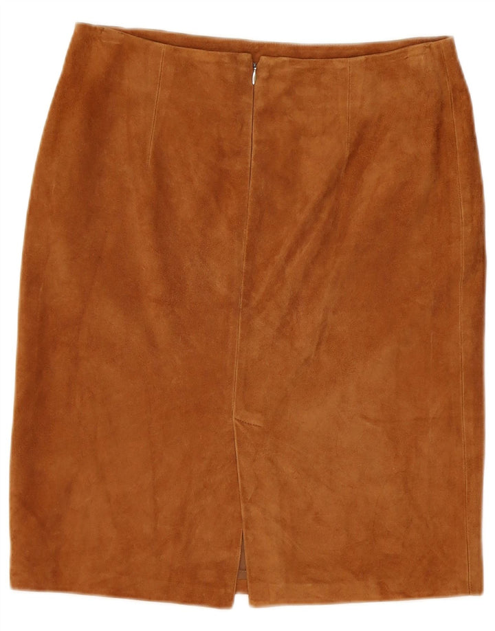 Falda recta de ante vintage para mujer W29 Marrón medio