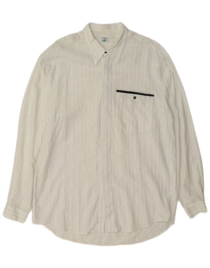 Camisa vintage para hombre grande a rayas blancas
