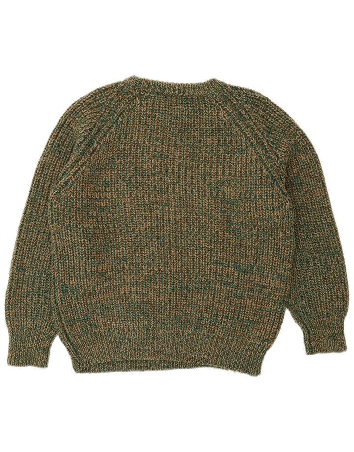 Vintage mujer cuello redondo jersey suéter IT 42 lana moteada verde medio