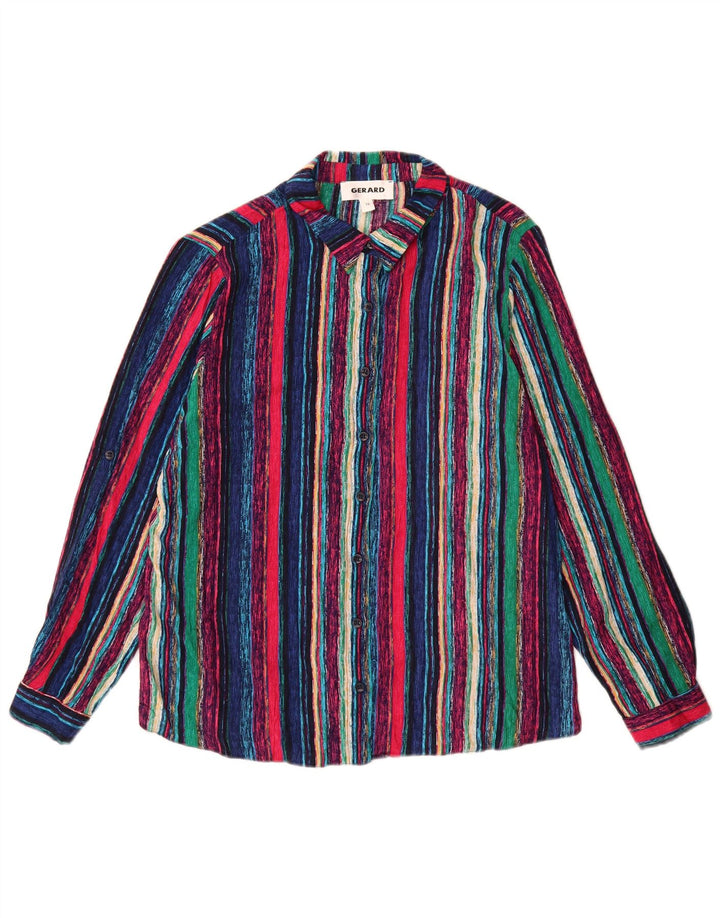 Vintage mujer camisa blusa Reino Unido 12 medio multicolor rayas viscosa