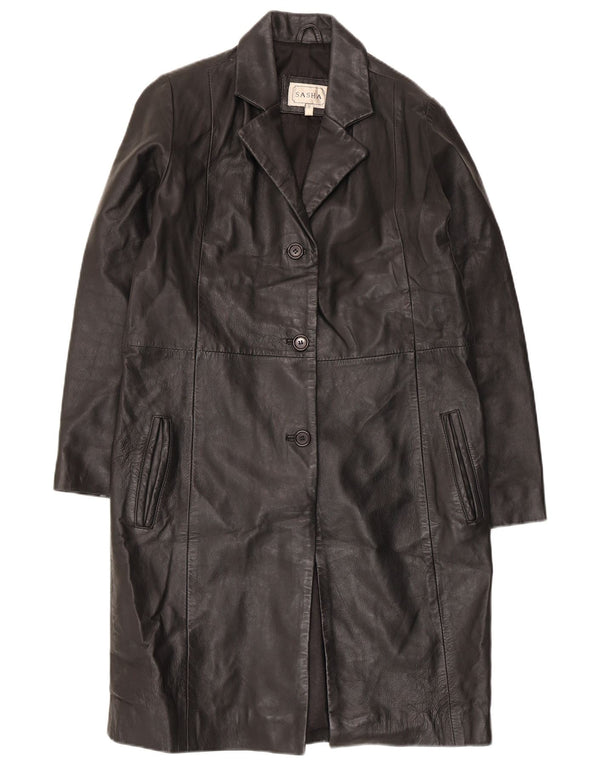 Sasha Abrigo de cuero con 3 botones para mujer UK 40 Small Black