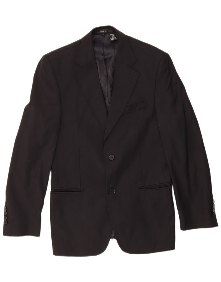 Zara Chaqueta tipo blazer de 2 botones para hombre EU 46 Small Lana azul marino