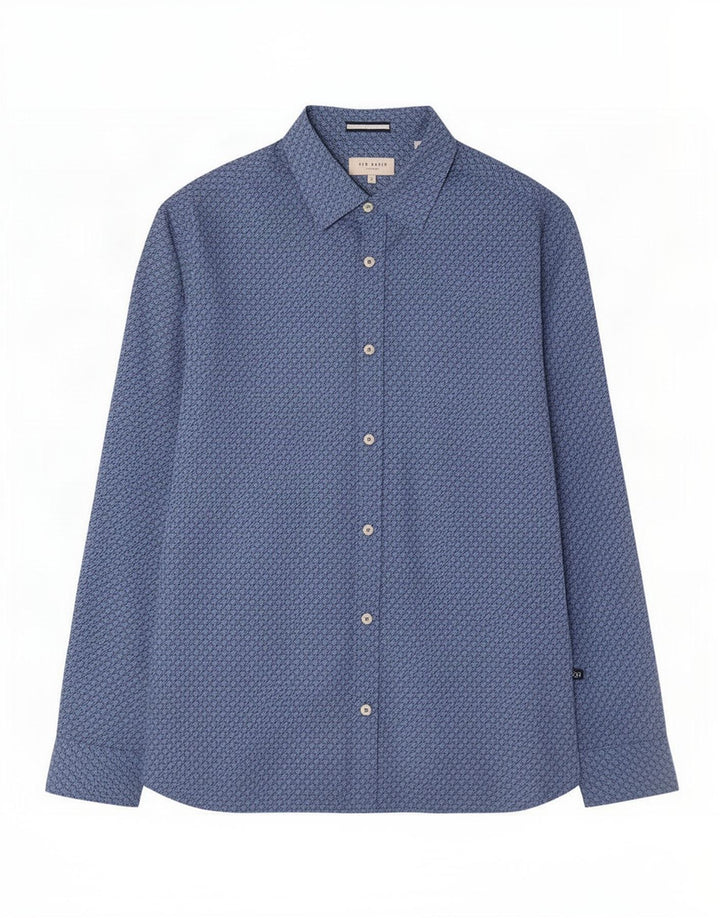 Ted Baker Camisa para hombre Talla 3 Algodón de pata de gallo azul mediano