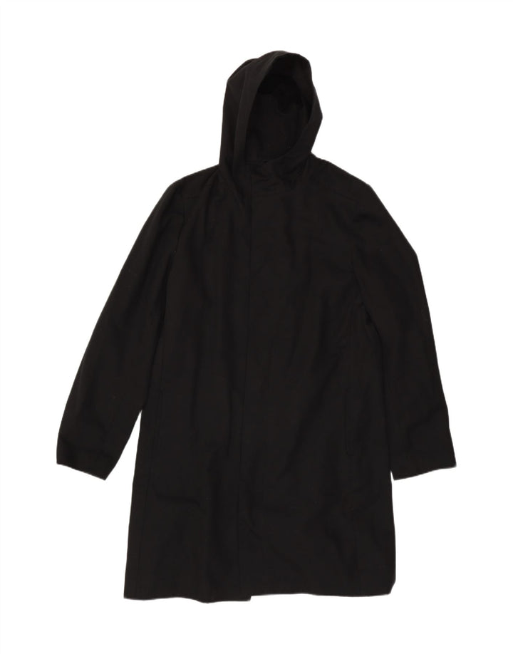 VINTAGE Mens Hooded Overcoat UK 40 Large Black Acetate