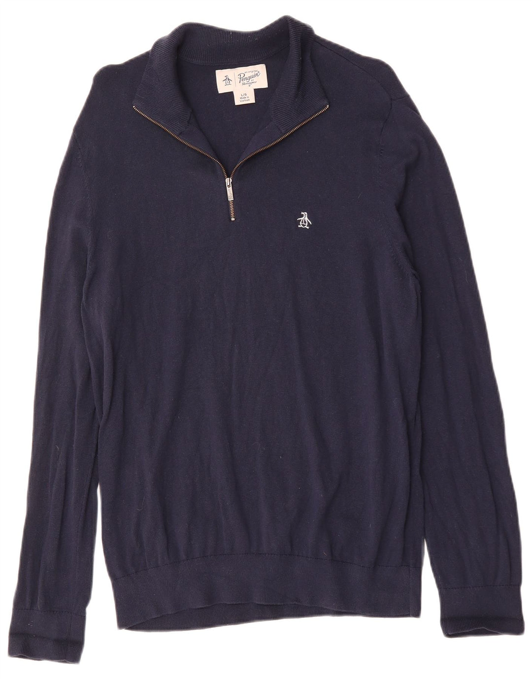 Penguin - Jersey con cuello y cremallera para hombre, talla grande, algodón azul marino