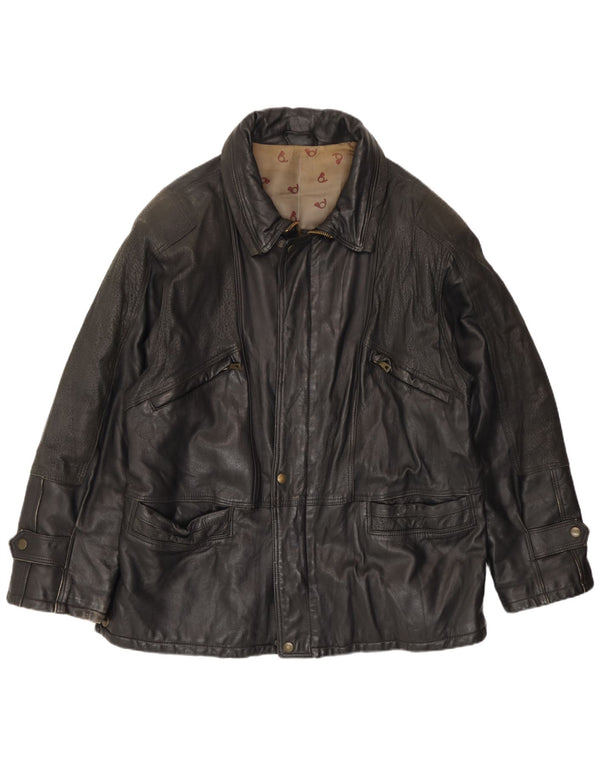 Chaqueta de cuero vintage para hombre IT 54 2XL cuero negro