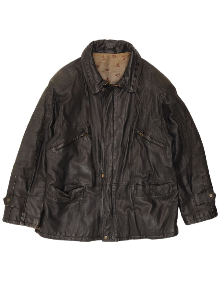 Chaqueta de cuero vintage para hombre IT 54 2XL cuero negro