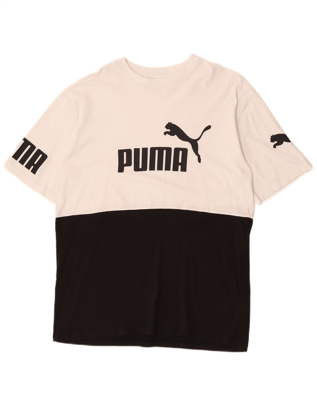 Puma Camiseta gráfica para hombre Top Medium Black Colourblock Cotton