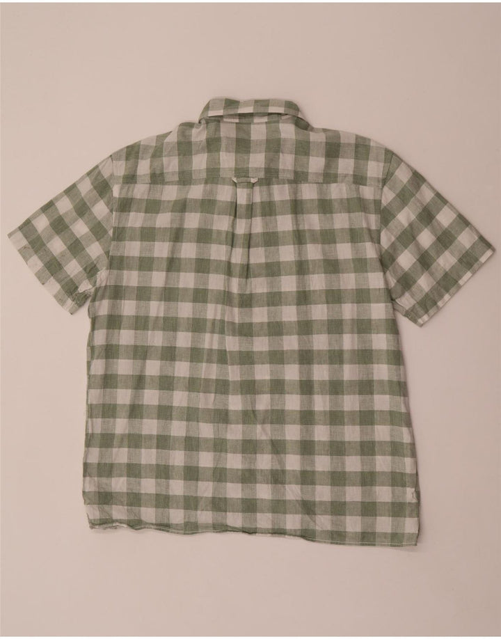 JOULES Camisa de manga corta para hombre de algodón a cuadros verdes grandes