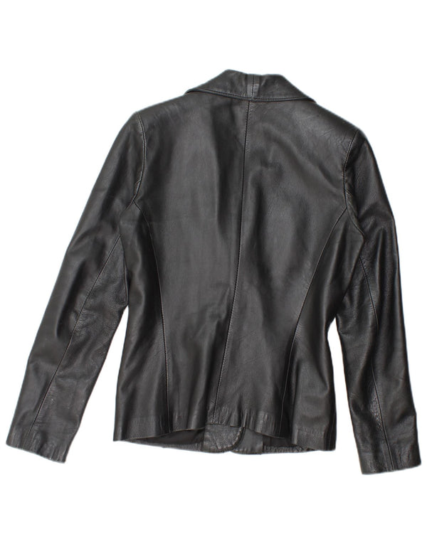 Vintage mujer 2 botones cuero Blazer chaqueta Reino Unido 12 medio negro