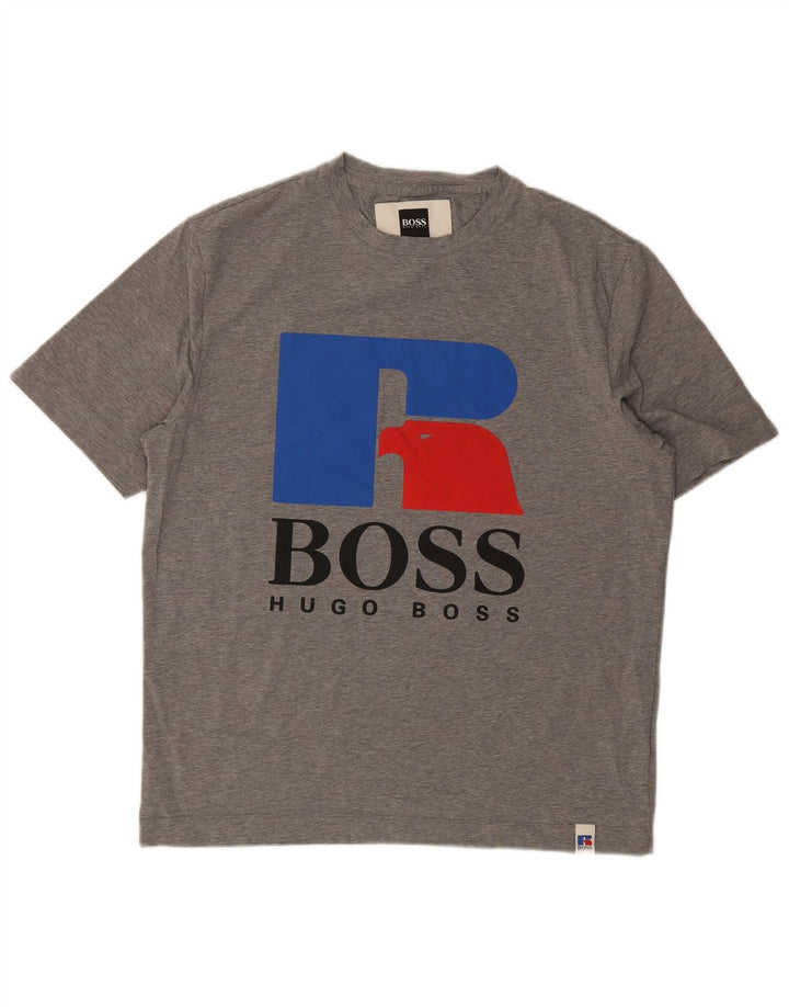 HUGO BOSS Camiseta gráfica para hombre Top de algodón gris medio