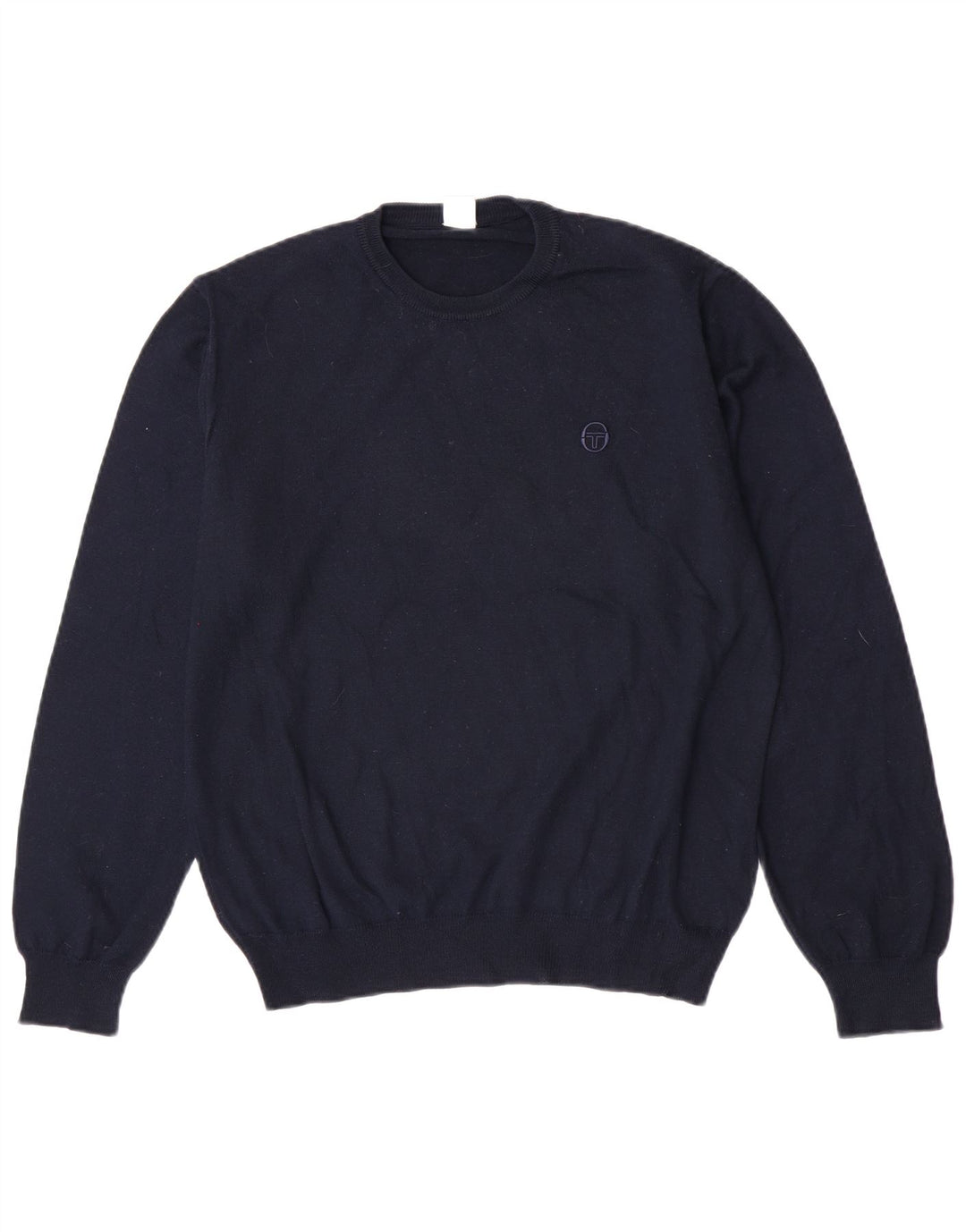 Sergio Tacchini Jersey De Cuello Redondo Para Hombre De Lana Virgen Azul Marino Medio