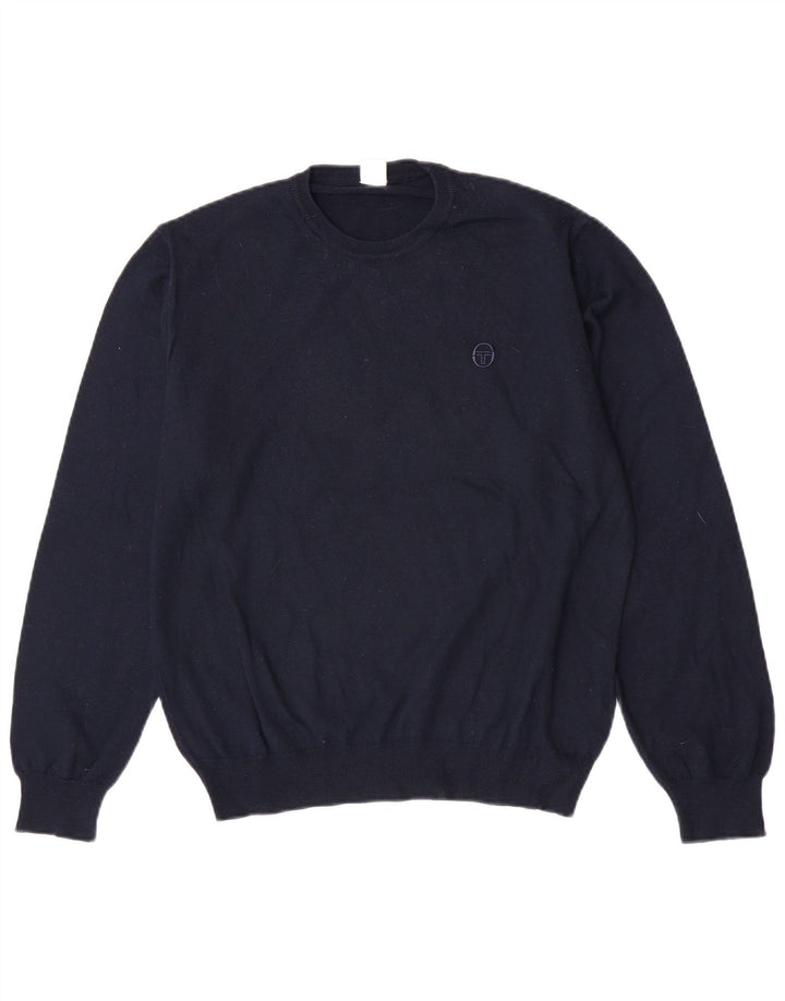 Sergio Tacchini Jersey De Cuello Redondo Para Hombre De Lana Virgen Azul Marino Medio