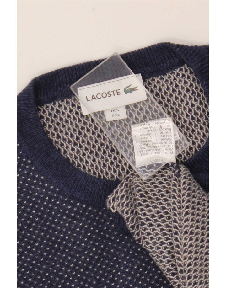 Lacoste Jersey de cuello redondo para hombre talla 5 grande lana azul marino