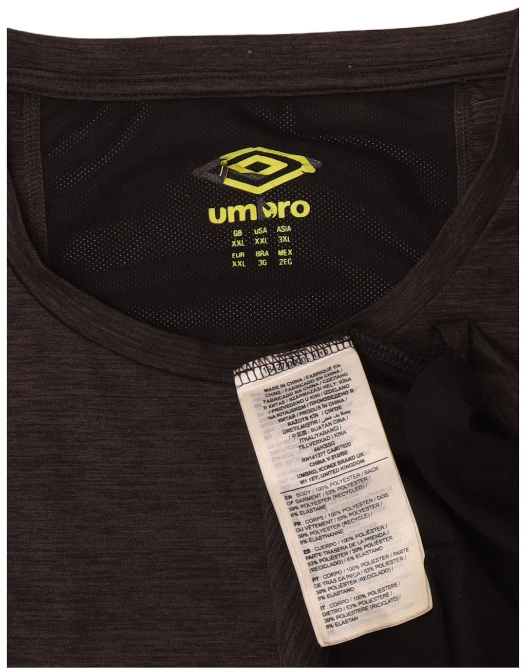 Umbro Camiseta para hombre Top 2XL Gris Colorblock Poliéster