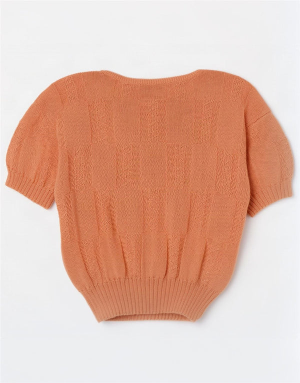 Vintage mujer manga corta cuello redondo jersey suéter Reino Unido 16 naranja grande