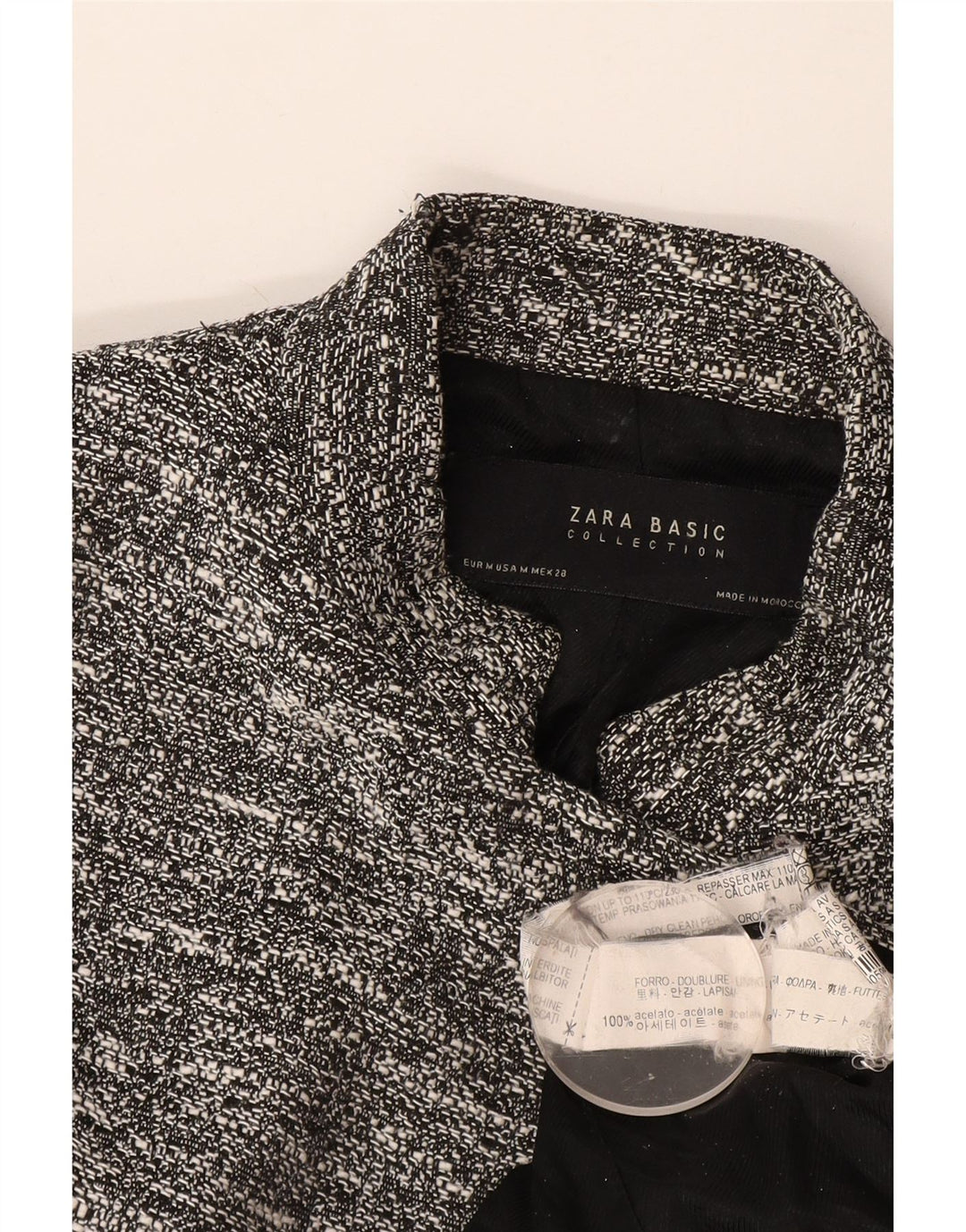 Zara Mujer Chaqueta Blazer Larga UK 42 Acetato Moteado Gris Medio