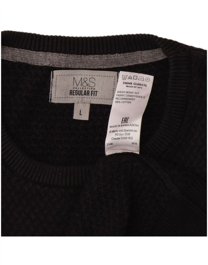 Marks & Spencer Suéter tipo jersey con cuello redondo y corte regular para hombre, talla grande, negro