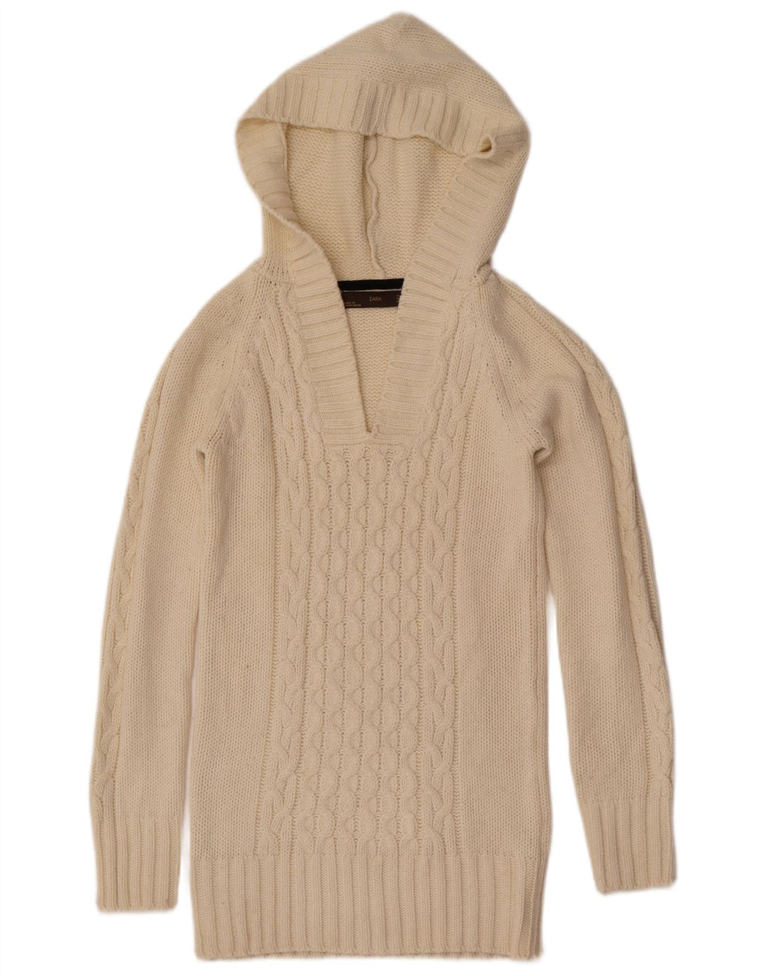 Zara - Jersey con capucha para mujer, talla 40, talla mediana, color blanco apagado