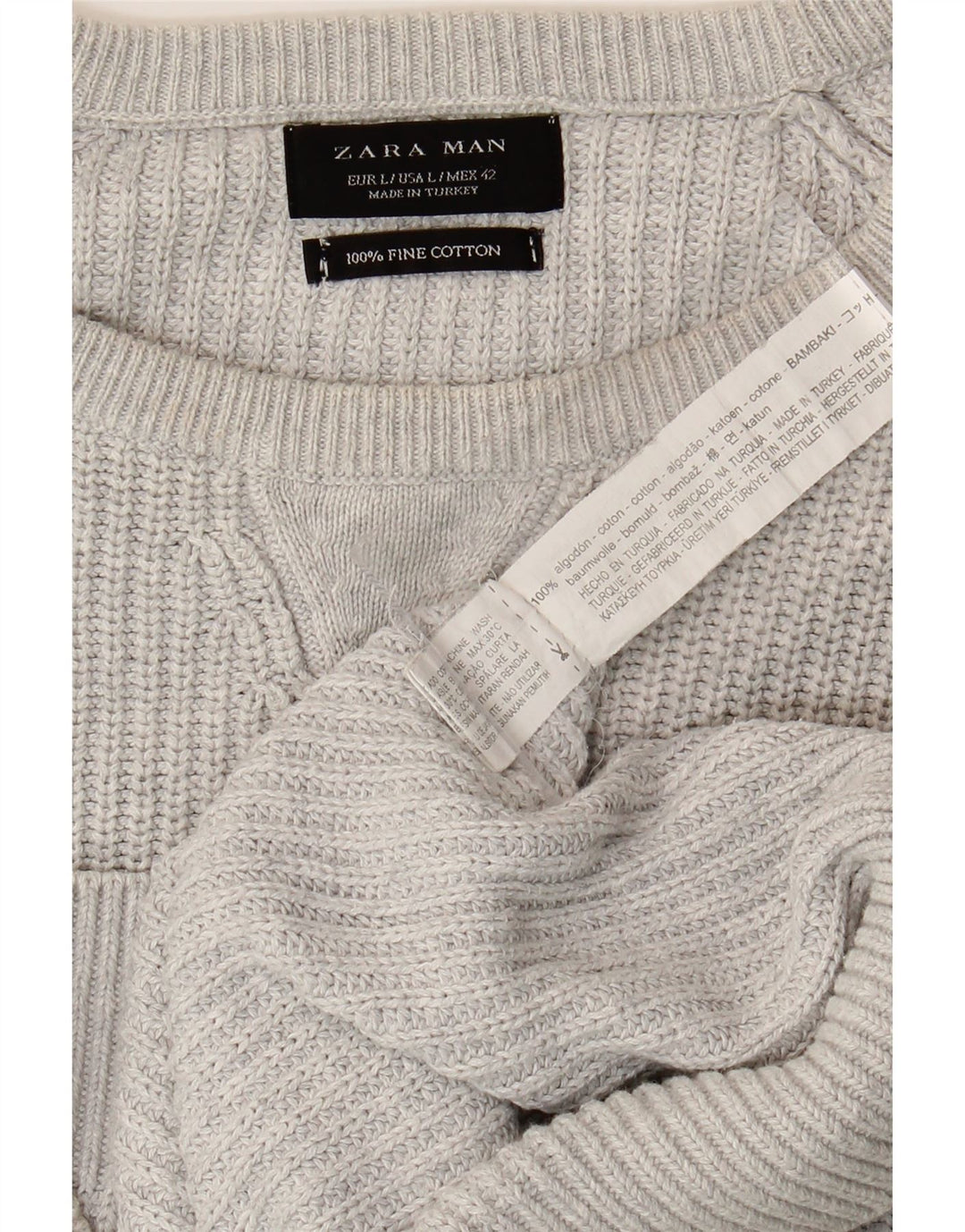 ZARA Hombre Jersey De Cuello Redondo Jersey Grande Gris Algodón