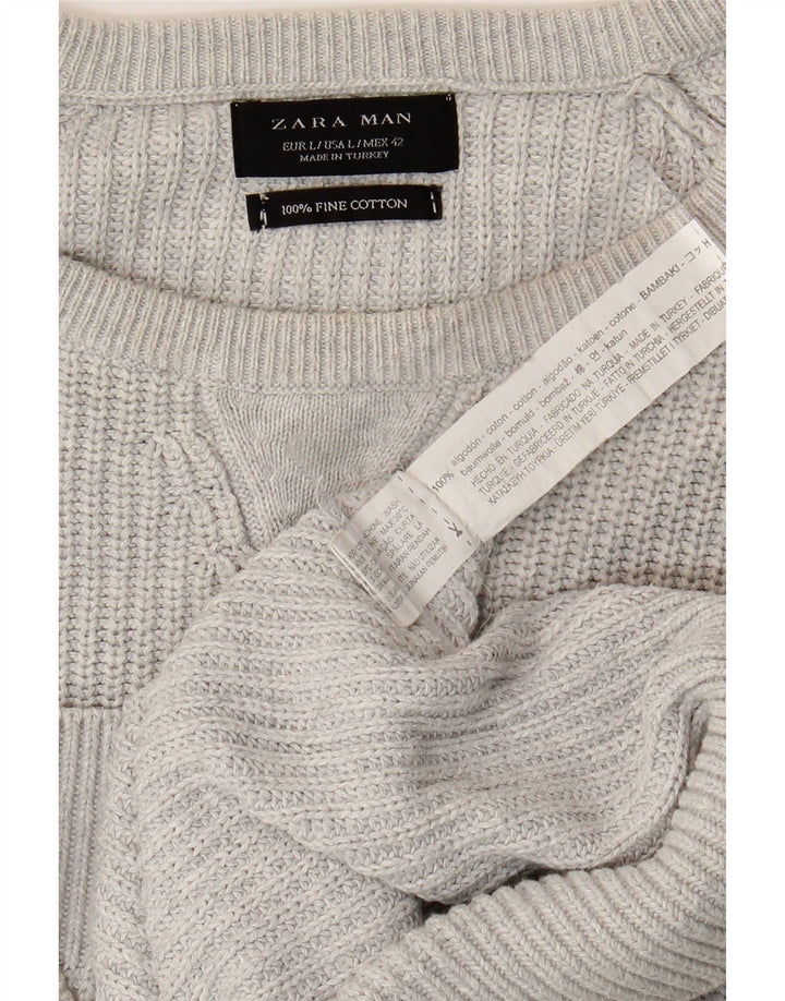 ZARA Hombre Jersey De Cuello Redondo Jersey Grande Gris Algodón
