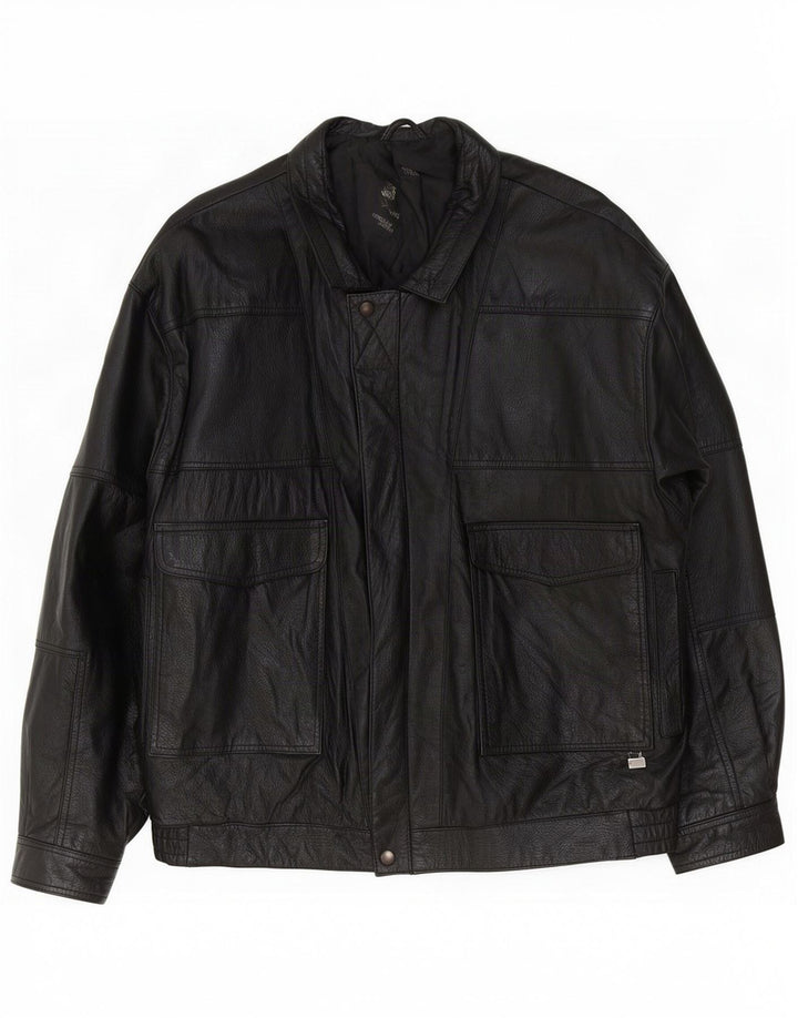 Max Moser Chaqueta de cuero para hombre IT 50 Grande Negro