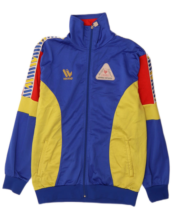 Vintage hombres gráfico chándal top chaqueta grande azul colorblock deportes