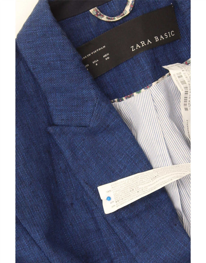 Zara Chaqueta Blazer De 1 Botón para Mujer UK 10 Small Azul Marino Algodón