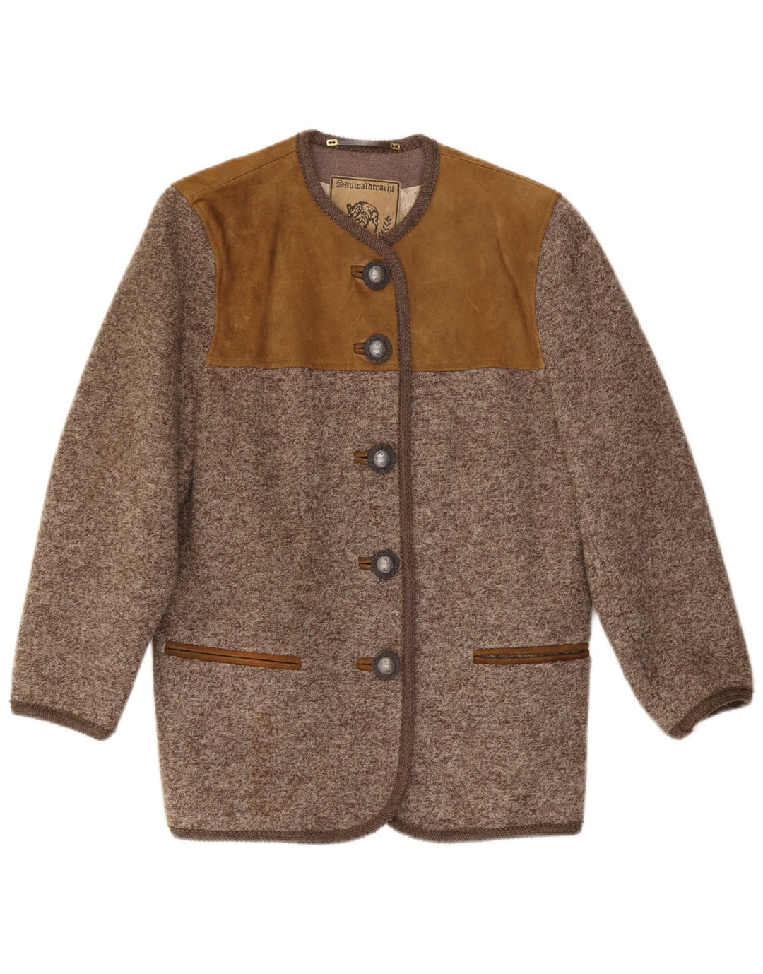 Vintage mujer 5 botones Blazer chaqueta Reino Unido 14 medio marrón colorblock