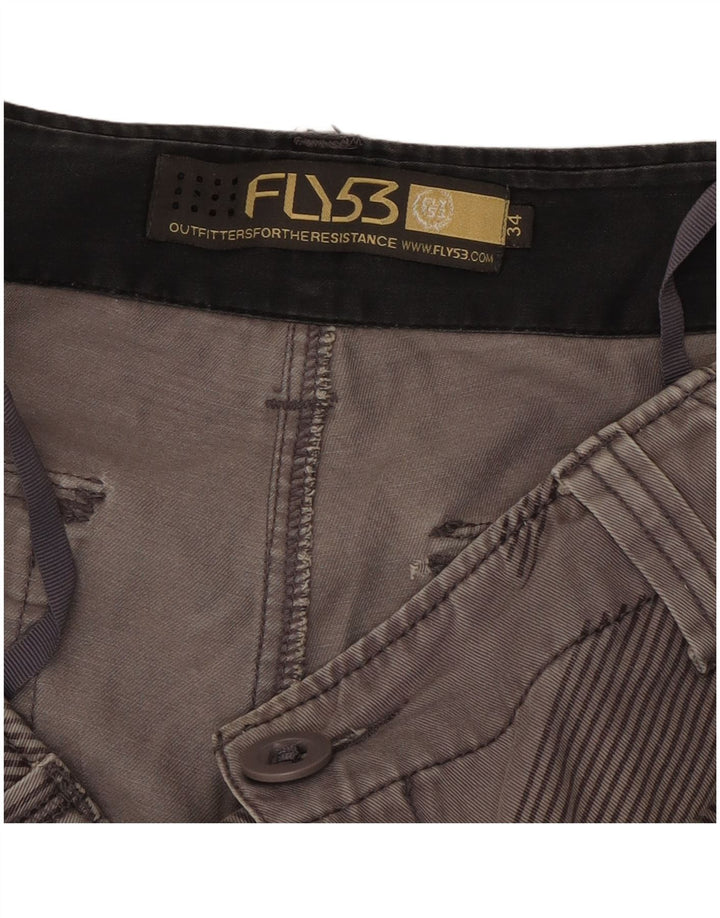 Fly53 Pantalones cortos cargo para hombre W34 Algodón geométrico gris grande