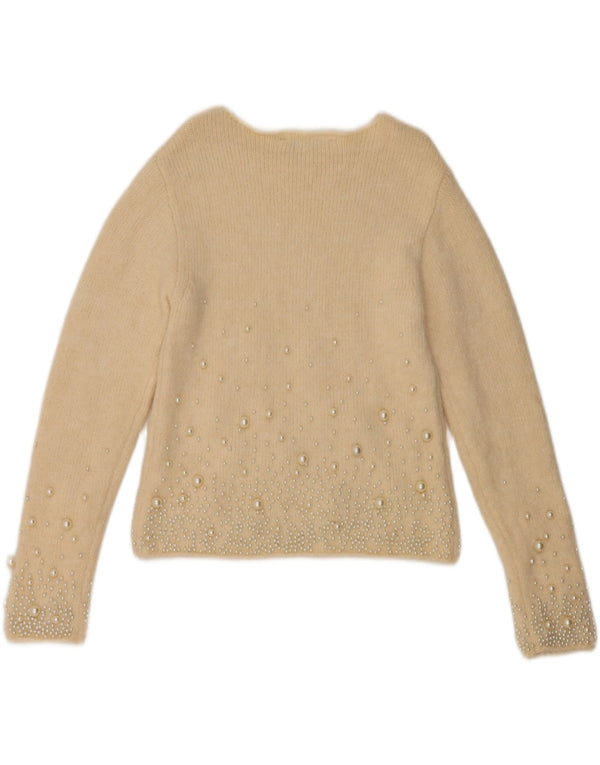Zara Suéter Corto con Cuello Barco para Mujer UK 10 Small Off White Spotted