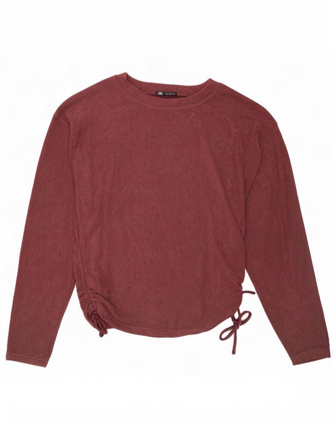 Zara Mujer Velour Top Manga Larga UK 44 Medio Borgoña Poliéster