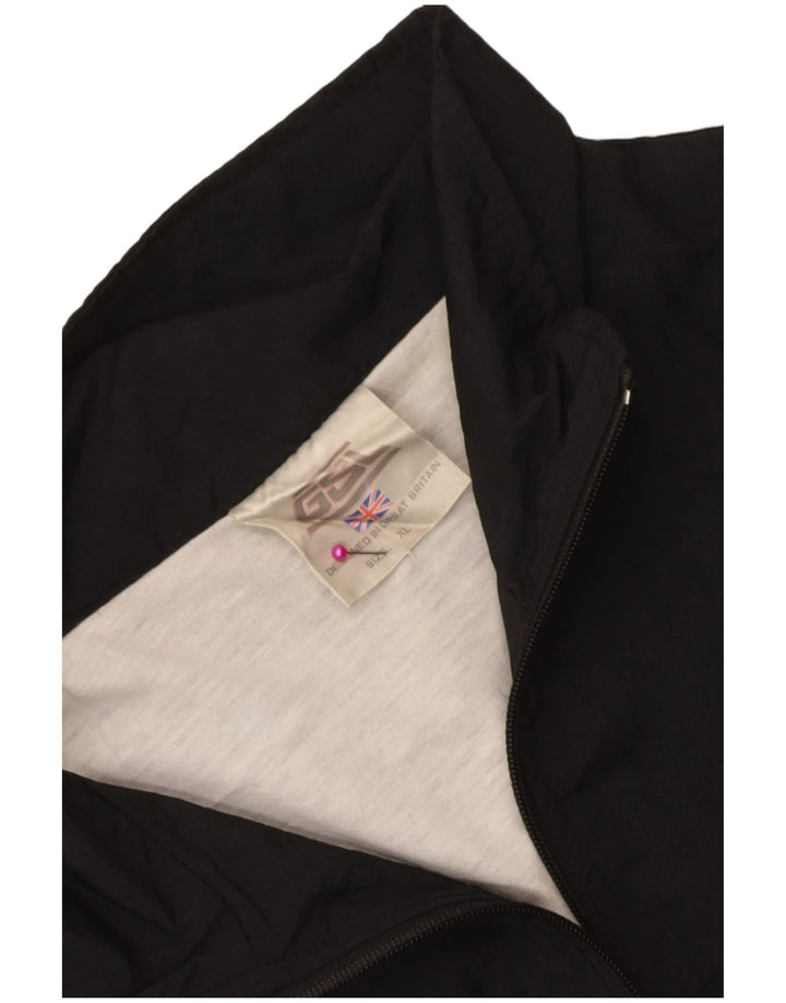 Vintage hombres chándal top chaqueta XL negro rayas nylon