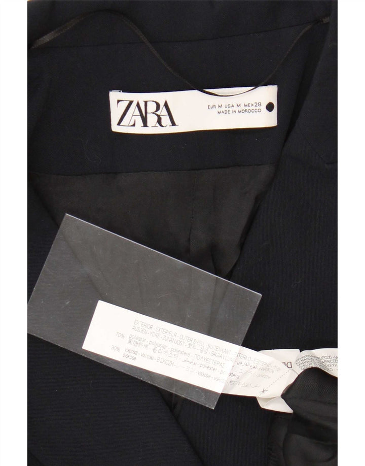 Zara Mujer Abrigo Cruzado UK 42 Medio Azul Marino Poliéster