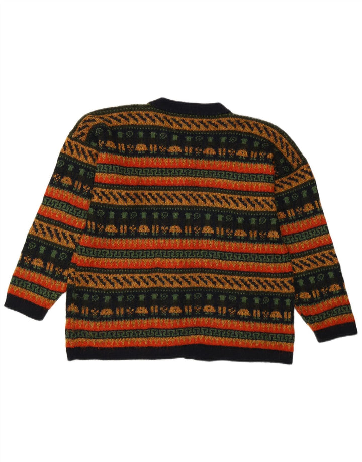 Vintage mujer Cardigan suéter Reino Unido 14 medio multicolor geométrico