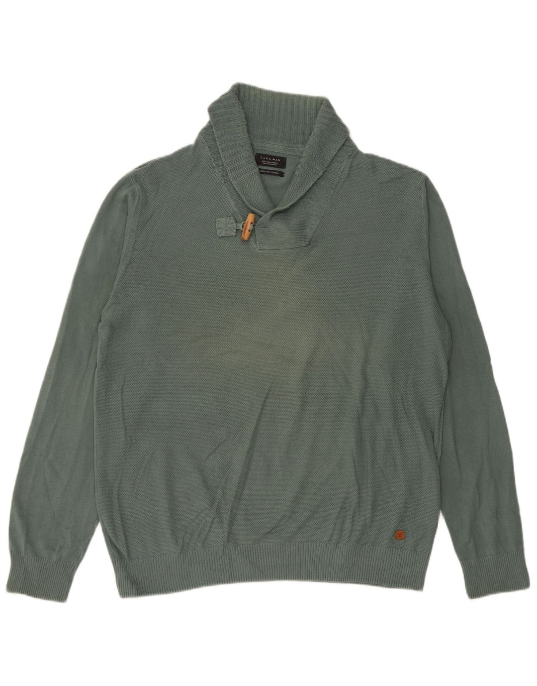 Zara Hombre Jersey Con Cuello Chal Jersey Grande Algodón Verde