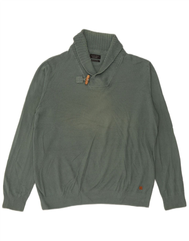 Zara Hombre Jersey Con Cuello Chal Jersey Grande Algodón Verde