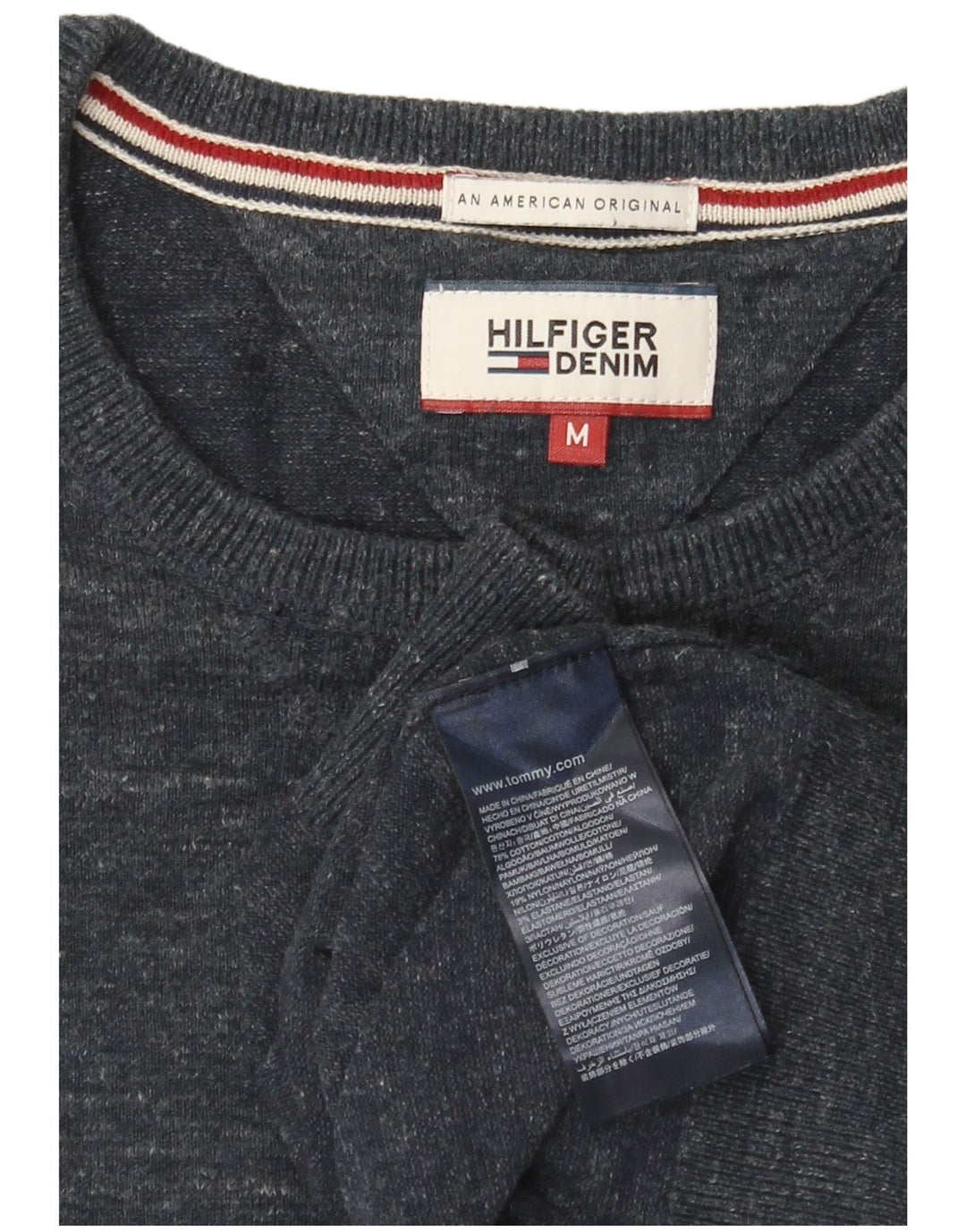 Tommy Hilfiger Jersey de cuello redondo para hombre, suéter medio azul marino moteado