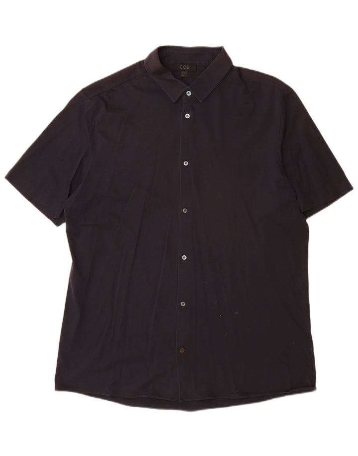 Cos Camisa de manga corta para hombre de algodón azul marino grande