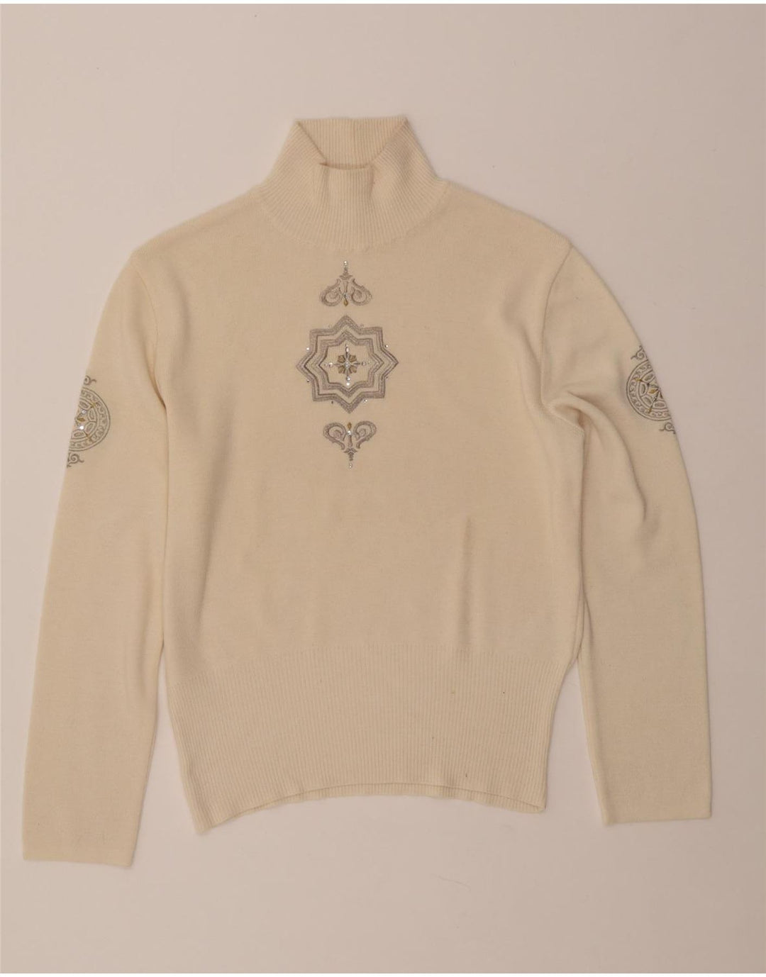 BOGNER Suéter tipo jersey con cuello alto para mujer Reino Unido 40 Lana de cachemira beige grande